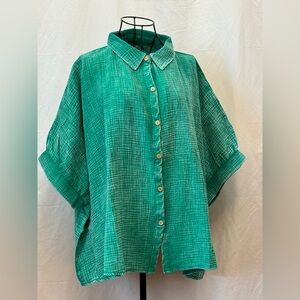 012 - Zenana Outfitters Gauze Button-Down Short Sleeve Shirt 2 colors